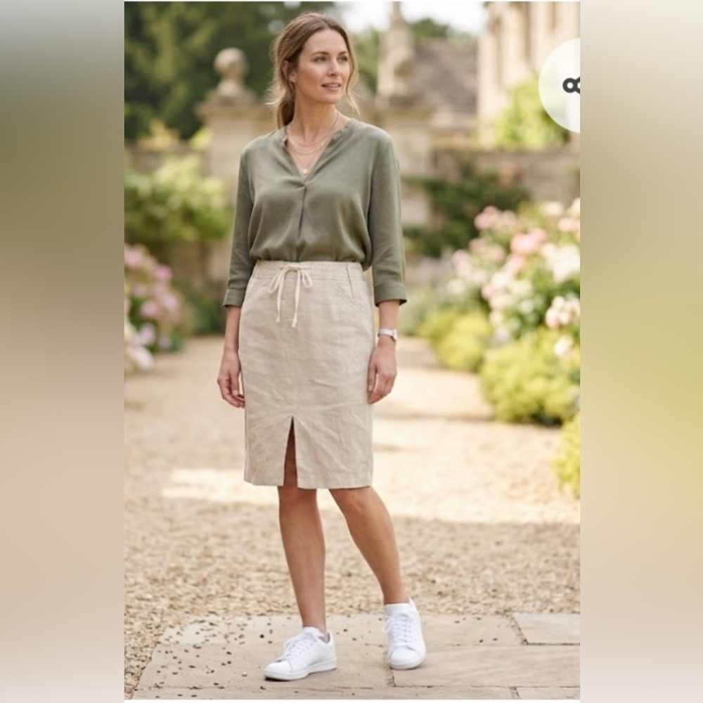 🔥ON SALE! Moschino Mainline Beige Cotton-Linen Midi Skirt Size 8 code:DV01440426